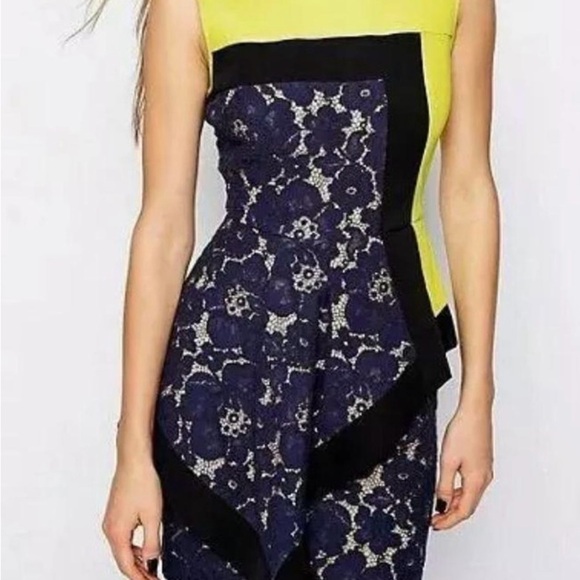 NWT BCBGMaxAzria Colorblock/Lace Cocktail Dress, Size 0 - Picture 2 of 14